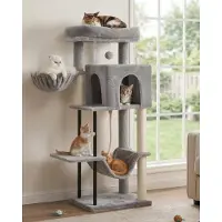 Merkloos Arbre à gratter pour chat, modèle tour, avec structure en tube d'acier - 110 cm de hauteur, avec hamac et cabane (gris clair)