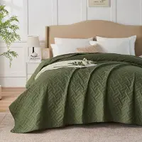 Merkloos Couverture de lit élégante avec motif en relief ultrasonique - Vert olive, 220x240 cm