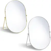 Merkloos Ensemble de 2 miroirs ovales pour le maquillage, avec support - Modèle de table, finition or/argent