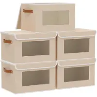 Merkloos Lot de 5 boîtes de rangement avec couvercle, couleur beige, dimensions 26 x 20 x 17 cm