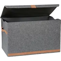 Merkloos Boîte de rangement de qualité supérieure avec couvercle, grande taille, en lin gris
