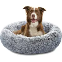 Merkloos Lit orthopédique pour chien - Lit en forme de donut - Lavable - Antidérapant - En peluche - Bordure surélevée - 70 cm - Panier pour animaux