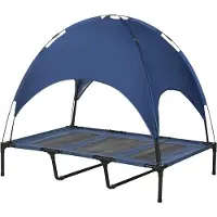 PawHut , lit pour animaux de compagnie avec auvent. Lit surélevé pour chien, idéal pour l'extérieur, couleur bleu foncé