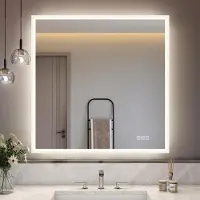 Sonstiges Miroir de salle de bain LED, 80x80 cm, avec Bluetooth, anti-buée, 3 couleurs de lumière, variateur d'intensité, indice de protection IP44