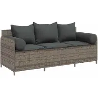 vidaXL Canapé de jardin 3 places avec coussins Gris Poly Rattan