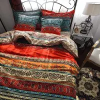 Benza Ensemble de literie Ibenzoa 3 pièces, 200x200 cm, style bohème, 100% coton finement brossé, 400 fils, fermeture à glissière, comprenant 2 taies d'oreiller de 50x75 cm