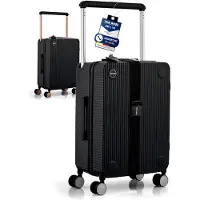 Markenlos Valise cabine, trolley, 35x22x55 cm, valise de voyage durable avec roulettes, coque robuste en polycarbonate, serrure TSA, idéale comme petite valise cabine, noire/argentée