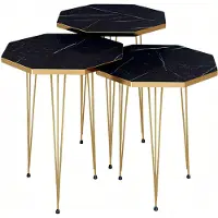 AEA Elegantes schwarzes Couchtisch-Set aus Holz und Edelstahl