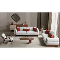 AEA Weiße Wohnzimmer Sofagarnitur Weiße Textilcouchen Holz Sideboard