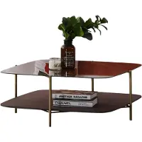 AEA Moderne Braun Couchtisch mit Glasplatte und Holzregal Goldrahmen Möbel