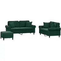 vidaXL Ensemble de canapés 3 pièces avec coussins vert foncé velours
