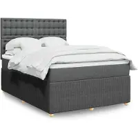 vidaXL Lit boxspring avec matelas gris foncé 140x190 cm Tissu