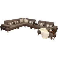 AEA Modernes Polster Ecksofa U-Form Braun Stoff mit Couchtisch für Wohnzimmer