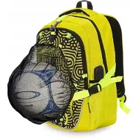 Nikcorp Sac à dos pour enfants Casque amovible en maille Ball Port USB Sport Jaune