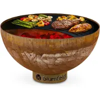 Blumfeldt Braséro de jardin - Braséro Savage - Foyer de terrasse - Grille barbecue Ø60cm - Braséro 2 en 1 - Charbon ou bois - Rouille
