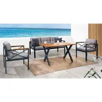 AEA Moderne Graue Gartenmöbel Garnitur Sessel Hocker Tisch Veranda 4tlg. Set