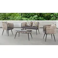AEA Salon de jardin Ensemble de canapés table tabouret fauteuil véranda 4pcs.