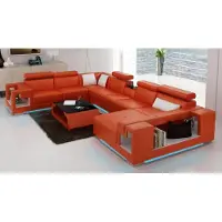 AEA Ecksofa Garnitur Modern Sofa USB Ledersofa Sofa Couch Wohnlandschaft Orange