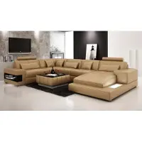AEA Space Style Ledersofa Couch Moderne Polster Eckgarnitur Wohnlandschaft USB Beige