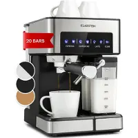 Klarstein Machine 1,8L à café espresso à porte-filtre avec Mousseur de Lait, Cafetières, 20 Bar, Petite Cafetière Electrique Acier Inoxydable 1350W pour Café Moulu, Machine a Cafe Qualite Barista