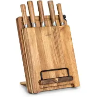 Klarstein Zelite Couteau Cuisine, Ensemble de Couteau de Cuisine Professionnel avec Bloc, Set de 8 Couteaux de Cuisine, Support en Bois d'Acacia, Acier Inoxydable, Résistant Rayures, Ustensiles Blocs Couteaux