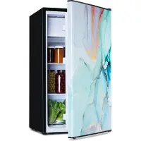 Klarstein CoolArt - Combiné réfrigérateur-congélateur, réfrigérateur avec 2 niveaux de refroidissement, façade design, thermostat avec 5 niveaux, 0 à 10 ° C, capacité 79 litres - design pastel