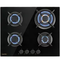 Klarstein Tables de Cuisson à Gaz, Plaque de Cuisson Gaz à 4 Brûleurs, Table de Cuisson Electrique à 4 Feux de 8000W, Cuisiniere Gaz, Gaziniere Gaz avec Brûleurs en Acier Inoxydable, Cuisinières GPL