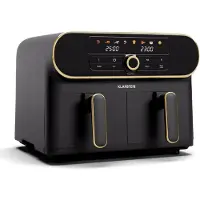 Klarstein AuraAir Color Touch Dual Friteuse sans huile – 11L, 2 Compartiments, 1700 W, 8 Programmes, Écran tactile, Température 80-200°C, Revêtement antiadhésif, Noir/Doré