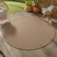 Teppium Tapis Rond Extérieur 80 cm Beige Résistant UV Uni Bordure