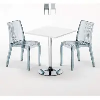 GRAND SOLEIL Blanc Table carrée et 2 chaises Transparent coloré Dune Titanium - Transparent Noir Anthracite