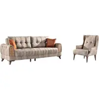 AEA Sofagarnitur 3+1 Sitz Garnitur Set Sofas Sessel Holz Textil Couchgarnitur