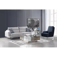 AEA Sofagarnitur 3+1 Sitzer Hellgrau Blau Stoffbezug Chromfüße Modern Wohnstil