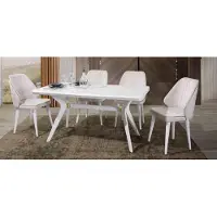 Xl Moebel Gmbh Ensemble de salle à manger de luxe Blanc 4x chaises Acier inoxydable Meubles en bois
