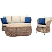 AEA Robuste Sofa 3-Sitzer Garten Rattan Garnitur Edler Couchtisch Gartenmöbel Sessel