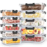 Avalo Plateaux de conservation des aliments en verre - Plateaux de préparation des repas - Plateaux de congélation - Avec couvercle - 10 pièces 1060ml / 370ml