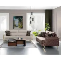 AEA Sofagarnitur 3+3 Sitzer Creme Braun Stoffbezug Goldfüße Modern Luxus Design