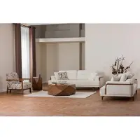 AEA Sofagarnitur 3+3+1 Sitzer Modern Beigefarben Holzdetails Wohnzimmer Design