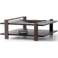 AEA Moderner Couchtisch mit braunem Metallrahmen und Holzregalen