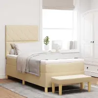 vidaXL Lit boxspring avec matelas avec tête de lit Crème 90 x 200 cm Tissu