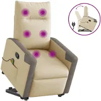 vidaXL Fauteuil de massage avec releveur Crème Tissu