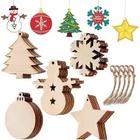 OEM 50 décorations de Noël en bois - Idées de décoration faites maison pour le sapin - Étoiles et bonhommes de neige