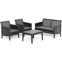 Keter Ensemble de salon de jardin 4 pièces : canapé, deux fauteuils et table basse Atlas, imitation jute, gris graphite