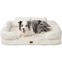 Merkloos Lit pour chien orthopédique, pour chiens de taille moyenne, dimensions 104 x 68,5 x 17,8 cm, en mousse à mémoire de forme, lit pour chien lavable avec dossier surélevé