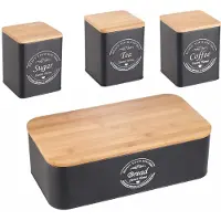 Herzberg HG-04401 : set de boîte à pain 4 pièces avec boîtes de rangement, noir mat