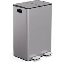 Klarstein EcoVista Poubelle - Tri sélectif 60 L avec bac à compost amovible, fermeture douce, acier inoxydable, poubelle de cuisine
