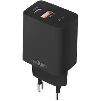 MaXlife Chargeur Maxlife MXTC-13-20AC PD QC, 1 port USB-C, 1 port USB, 20W, noir