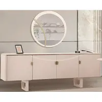 Xl Moebel Gmbh Modernes Beiges Esszimmer-Set – Holzsideboard, Rundspiegel & Esszimmermöbel