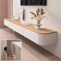 OEM Meuble TV suspendu de 160 cm avec passe-câbles et espace de rangement – Blanc/Marron – Support mural avec tiroirs