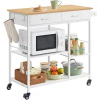 Vasagle , chariot de cuisine sur roulettes, avec 2 tiroirs, 2 crochets, dimensions : 98,7 x 45 x 90 cm