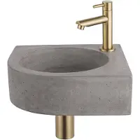 FortiFura Fuente pack lave-mains d'angle – 31,5 x 31,5 x 10 cm – béton gris – robinet doré mat SW696238/SW696208/SW696218/SW642464